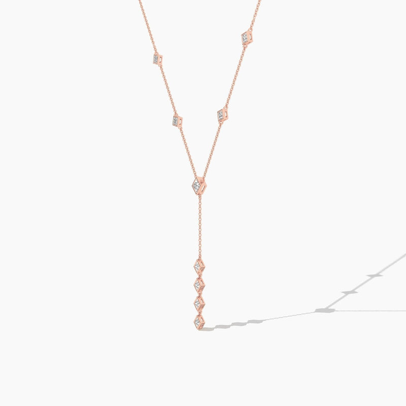 14K Natural Diamond Princess Cut Statement Necklace