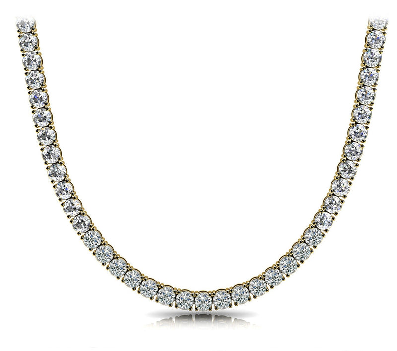 18K Solid Gold Natural Diamond Tennis Necklace