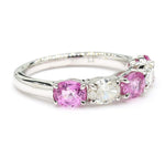 18K Solid Gold Pink Oval Sapphire & Lab Grown Diamond 1.97 Carat Wedding Band - Close Up