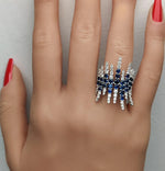 18K Solid Gold Blue Round Sapphire & Lab Grown Diamond 3.55 Carat Cocktail Ring - Alternate Angle