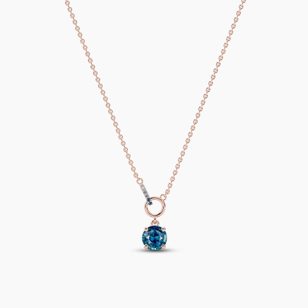 18k Solid Gold 1.00ct Round Blue-green Sapphire & Lab Grown Diamond Necklaces For Women - Side View
