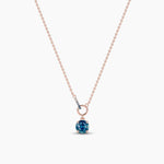 18k Solid Gold 1.00ct Round Blue-green Sapphire & Natural Diamond Necklaces For Women - Side View