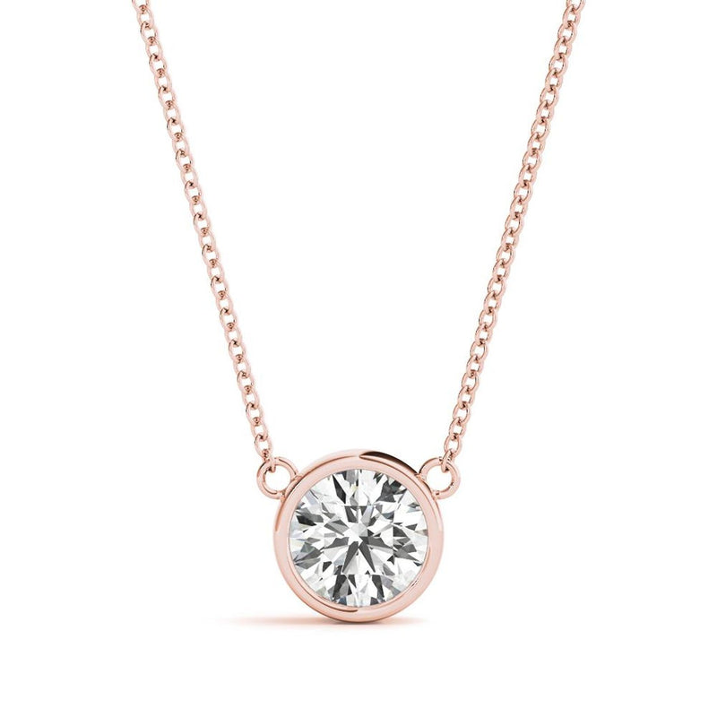 18K Solid Gold 1.00 CTW Lab Grown Diamond Bezel-Set Solitaire Pendant - Close Up | Riyanika Jewels