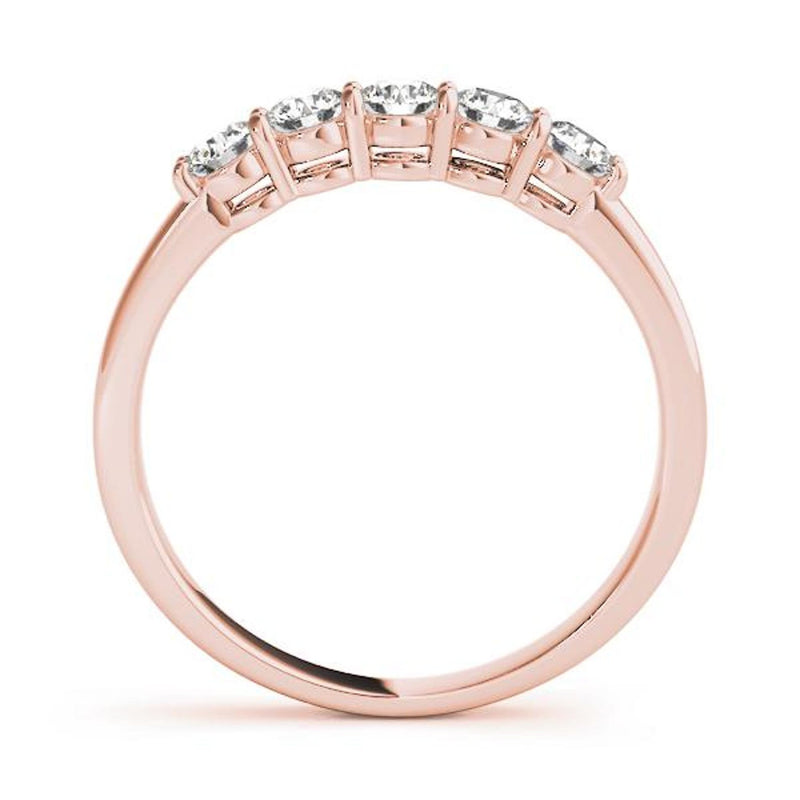 18K Solid Gold 1.00 CTW Five-Stone Lab Grown Diamond Eternity Ring - Detail | Riyanika Jewels