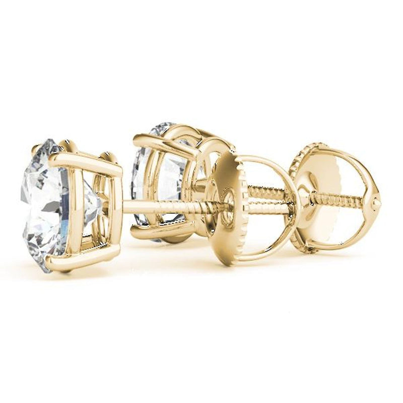 18K Solid Gold 1.00 CTW Lab Grown Diamond Solitaire Stud Earrings – April Birthstone - Side View