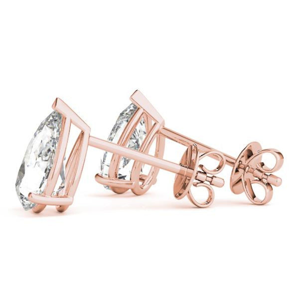 18K Solid Gold 1.50 CTW Lab Grown Diamond Pear Cut Stud Earrings - Side View | Riyanika Jewels