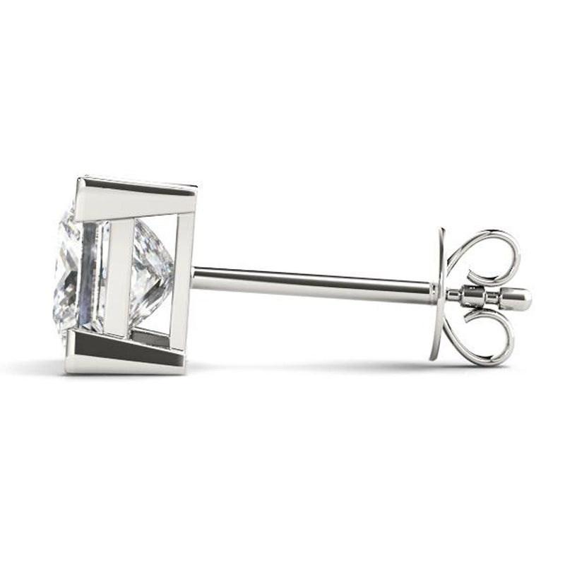 18K Solid Gold Princess-Cut Lab Grown Diamond Stud Earrings - Detail | Riyanika Jewels
