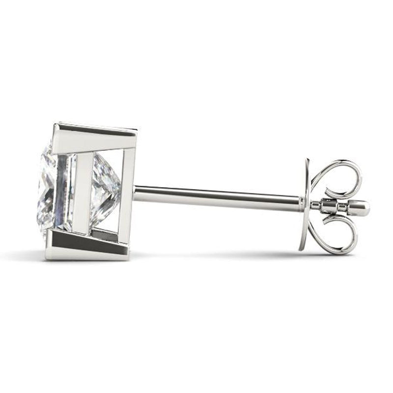 14K Natural Diamond Princess Cut Stud Earrings