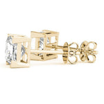 18K Solid Gold Princess-Cut Natural Diamond Stud Earrings - Alternate Angle | Riyanika Jewels