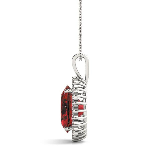 18K Solid Gold & Sterling Silver Gemstone Lab Grown Diamond Halo Pendant Necklace - Side View