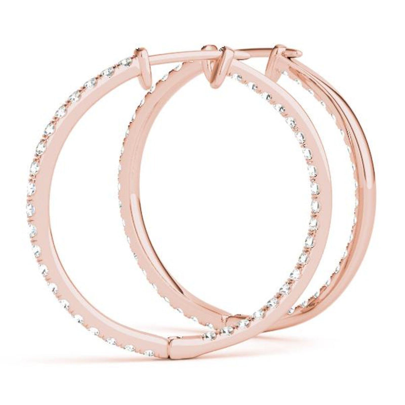8K Solid Gold 0.60 CTW Natural Diamond Inside-Out Hoop Earrings |  Pavé Set - Close Up