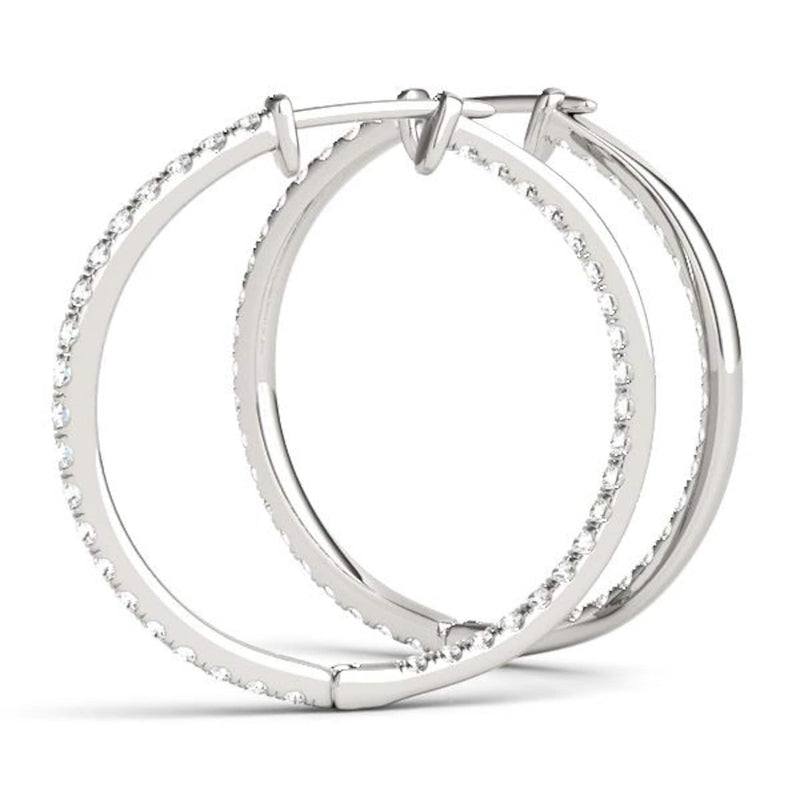 8K Solid Gold 0.60 CTW Natural Diamond Inside-Out Hoop Earrings |  Pavé Set - Detail