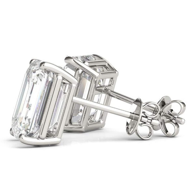 14K 1ct Natural Diamond Emerald Cut Stud Earrings