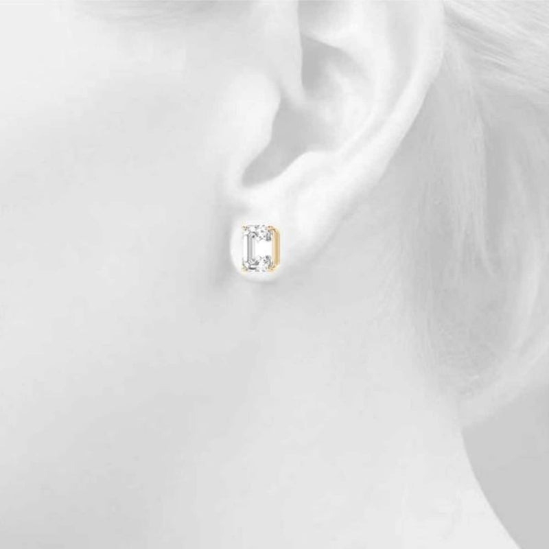 14K 1ct Natural Diamond Emerald Cut Stud Earrings