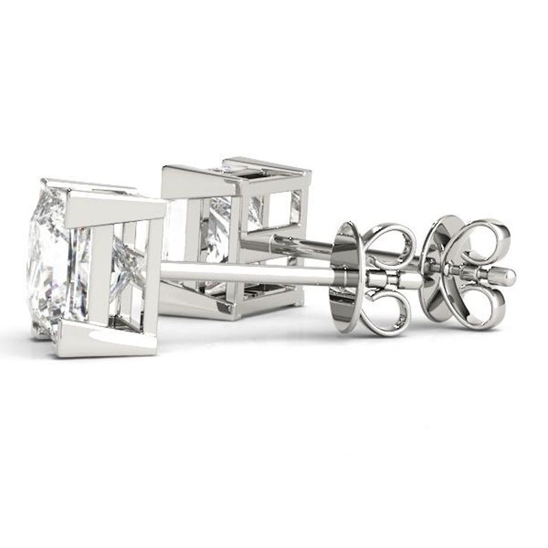 14K Natural Diamond Princess Cut Stud Earrings