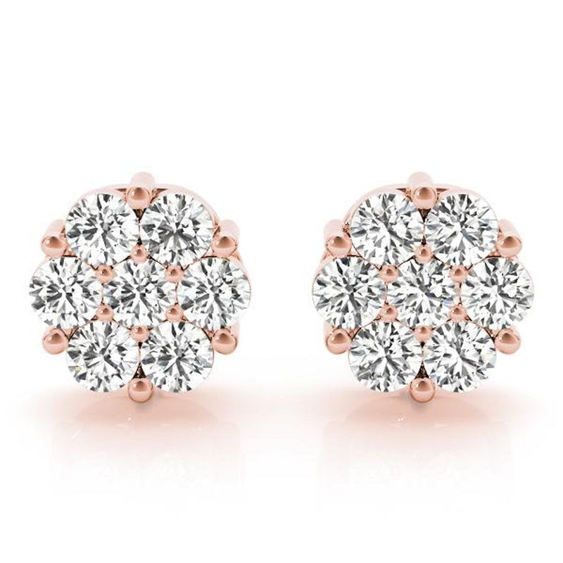 14K 1.9ct Natural Diamond Cluster Stud Earrings