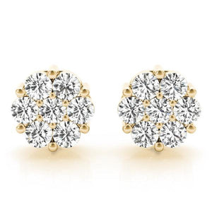 18K Solid Gold 1.90 CTW Natural Diamond Floral Cluster Stud Earrings