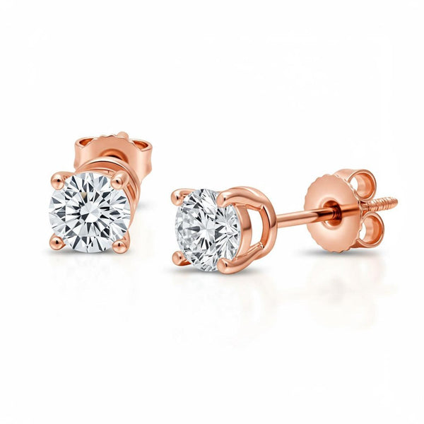 18K Solid Gold 1.50 CTW Natural Diamond Solitaire Stud Earrings