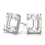 18K Solid Gold 1.00 CTW Lab Grown Diamond Emerald Cut Stud Earrings - Close Up | Riyanika Jewels