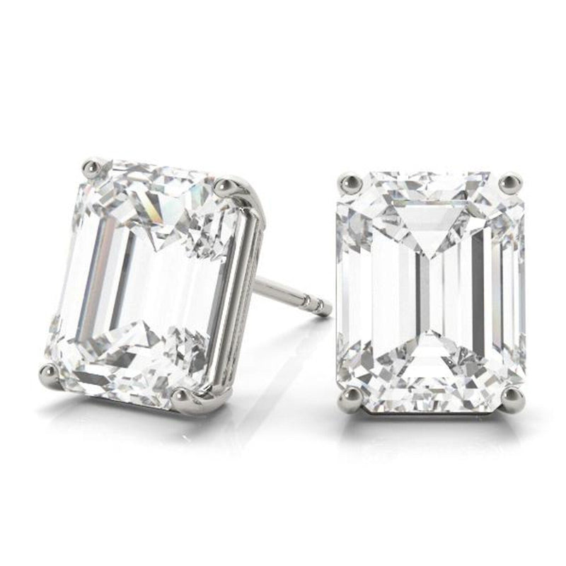 14K 1ct Natural Diamond Emerald Cut Stud Earrings