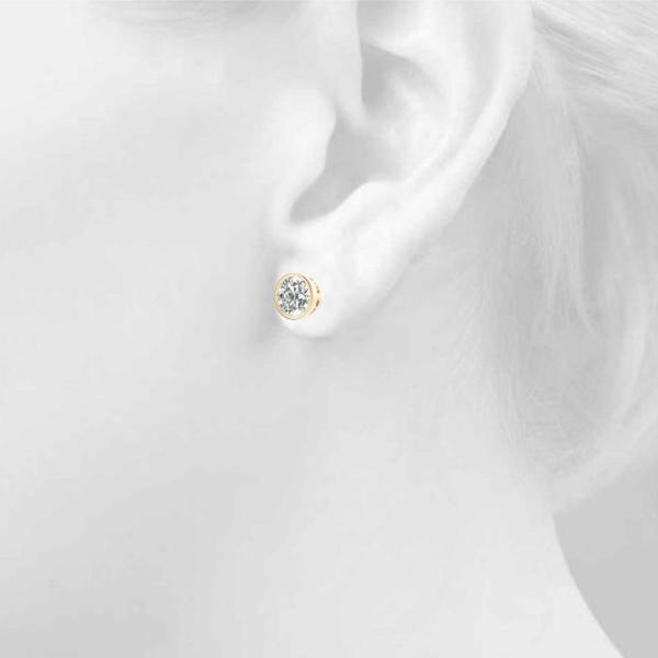 14K Lab Grown Diamond Round Cut Bezel Stud Earrings