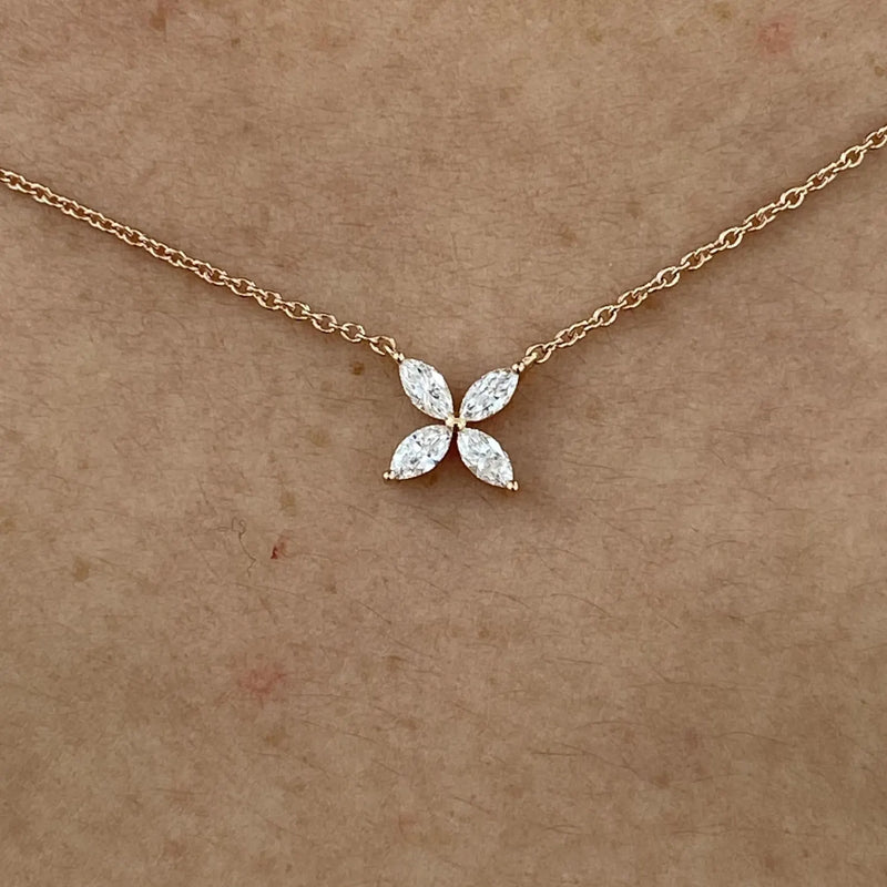 14K Lab Grown Diamond Marquise Cut Cluster Pendant Necklace