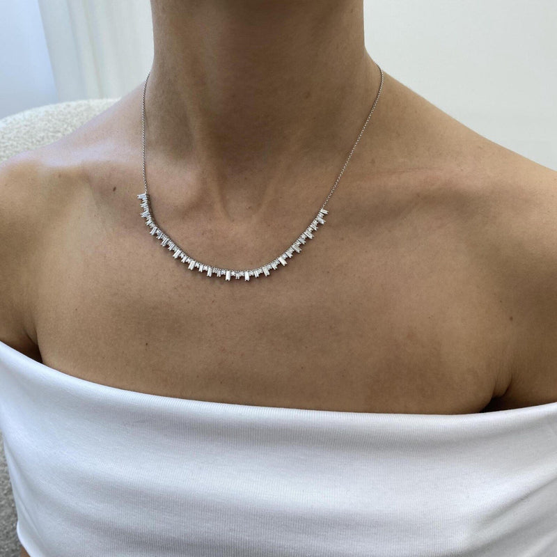 18K Solid Gold Lab Grown Diamond 3.24 Carat Baguette & Round Necklace - Alternate Angle