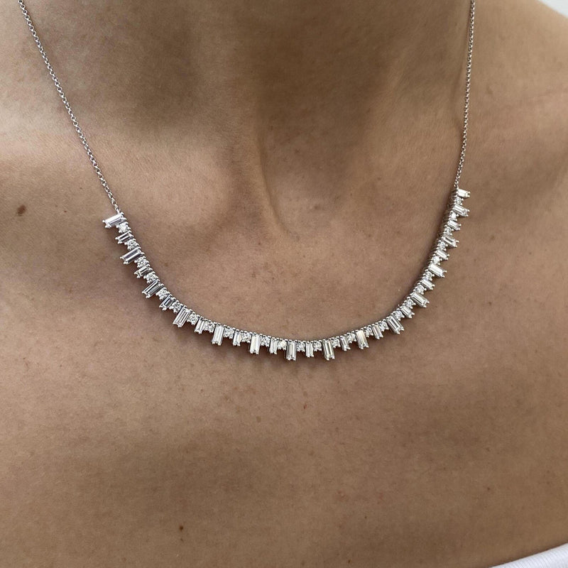 18K Solid Gold Lab Grown Diamond 3.24 Carat Baguette & Round Necklace - View 6 | Riyanika Jewels