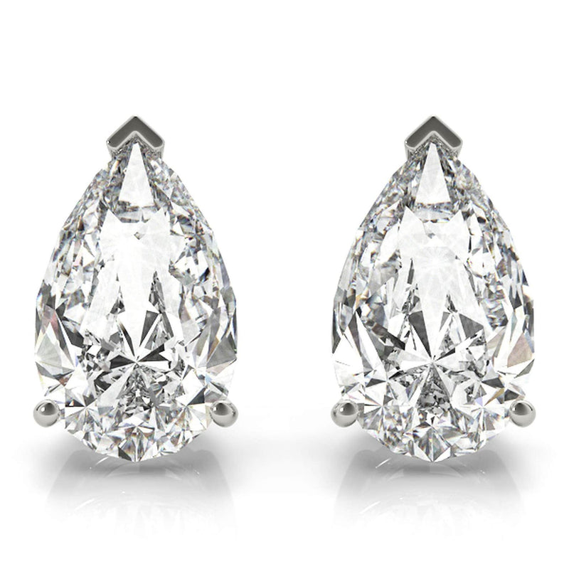18K Solid Gold 1.50 CTW Lab Grown Diamond Pear Cut Stud Earrings - Close Up | Riyanika Jewels