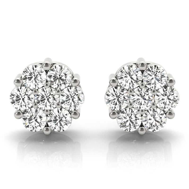 14K 1.9ct Natural Diamond Cluster Stud Earrings