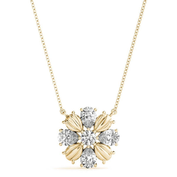 14K Natural Diamond Cluster Pendant Necklace
