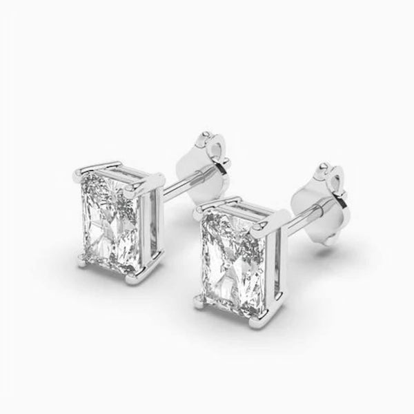 14K Natural Diamond Radiant Cut Stud Earrings