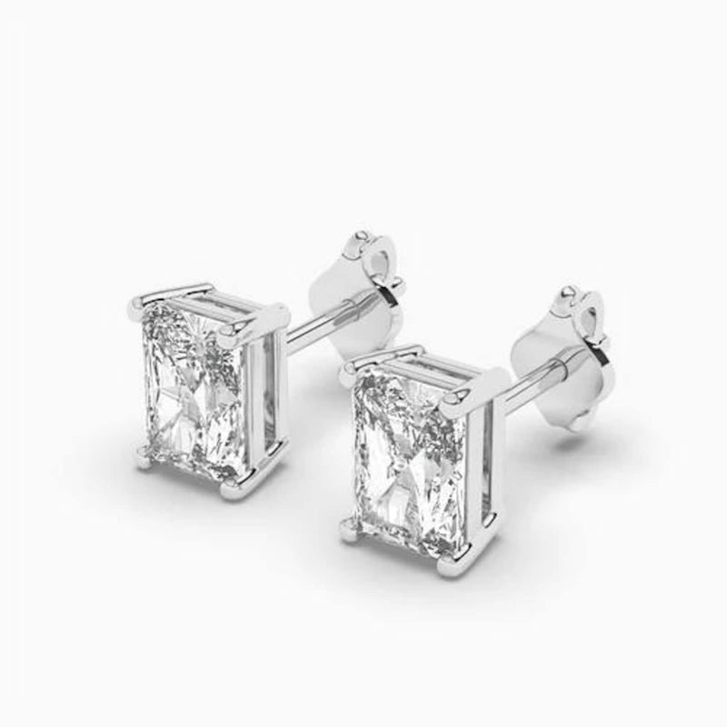 14K Natural Diamond Radiant Cut Stud Earrings