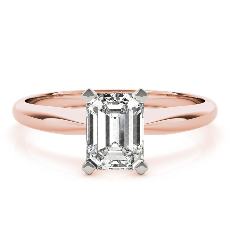 18K Solid Gold 1 CT Emerald-Cut Natural Diamond Solitaire Engagement Ring - Alternate Angle