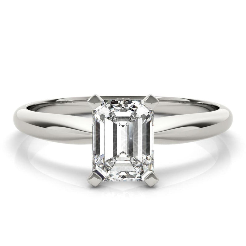 18K Solid Gold 1 CT Emerald-Cut Natural Diamond Solitaire Engagement Ring