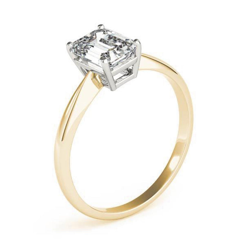 18K Solid Gold 1 CT Emerald-Cut Natural Diamond Solitaire Engagement Ring - Detail | Riyanika Jewels