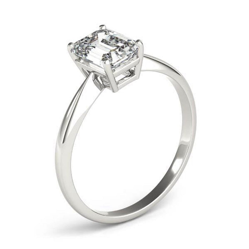 18K Solid Gold 1 CT Emerald-Cut Natural Diamond Solitaire Engagement Ring - Side View
