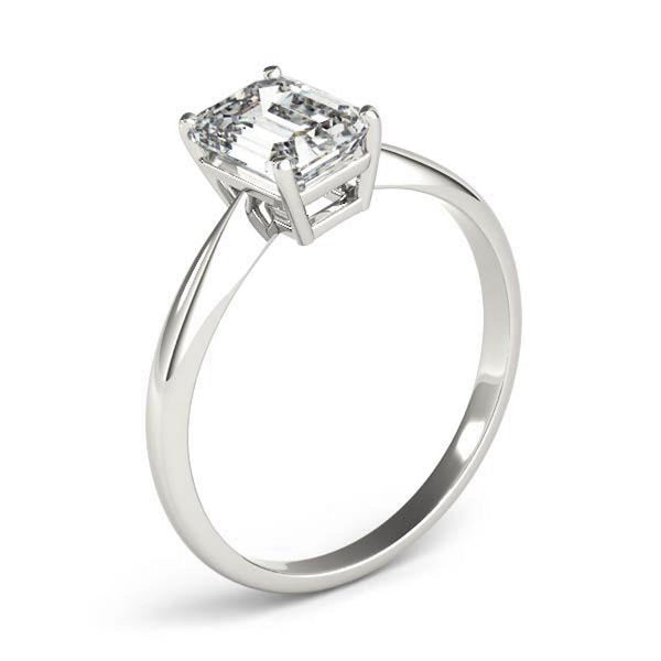 14K 1ct Natural Diamond Emerald Cut Solitaire Engagement Ring