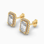 14K Natural Diamond Radiant Cut Halo Stud Earrings