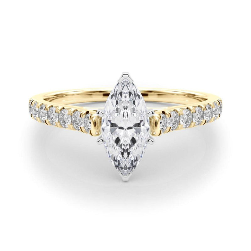 18K Solid Gold 1.33CT Marquise-Cut Natural Diamond Cathedral Engagement Ring - View 9