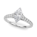 18K Solid Gold 1.33CT Marquise-Cut Natural Diamond Cathedral Engagement Ring - Alternate Angle
