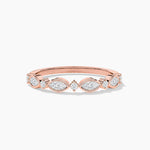 18k Solid Gold Marquise and Round Cut Natural Diamond Band | Stackable Half Eternity Band - Detail