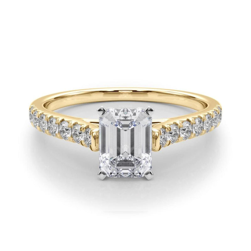 18K Solid Gold 1.33CT Emerald-Cut Lab Grown Diamond Cathedral Engagement Ring - Side View