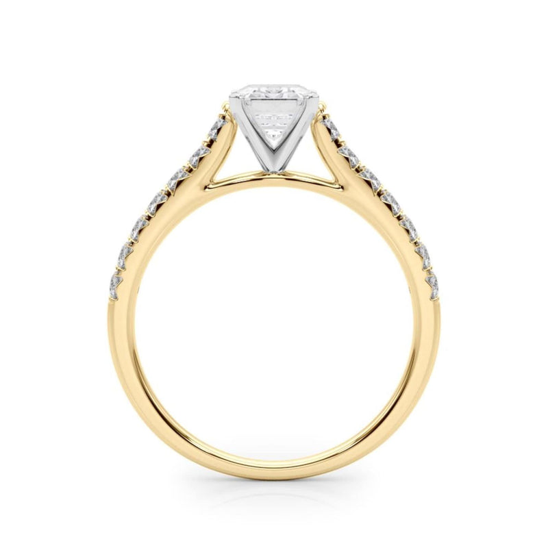 18K Solid Gold 1.33CT Emerald-Cut Natural Diamond Cathedral Engagement Ring - Detail