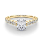 18K Solid Gold 1.33CT Oval-Cut Natural Diamond Cathedral Engagement Ring - Side View