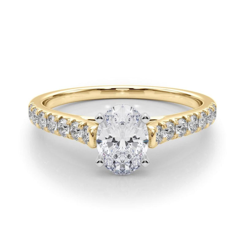 18K Solid Gold 1.33CT Oval-Cut Natural Diamond Cathedral Engagement Ring - Side View