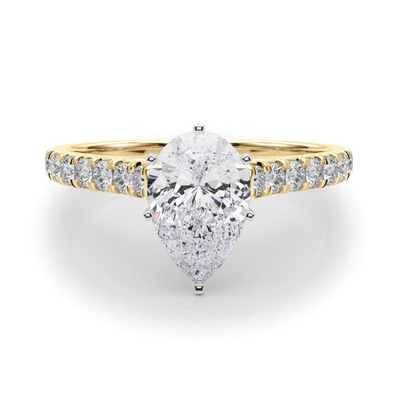 18K Solid Gold 1.33 CT Pear-Cut Natural Diamond Cathedral Engagement Ring - View 6 | Riyanika Jewels