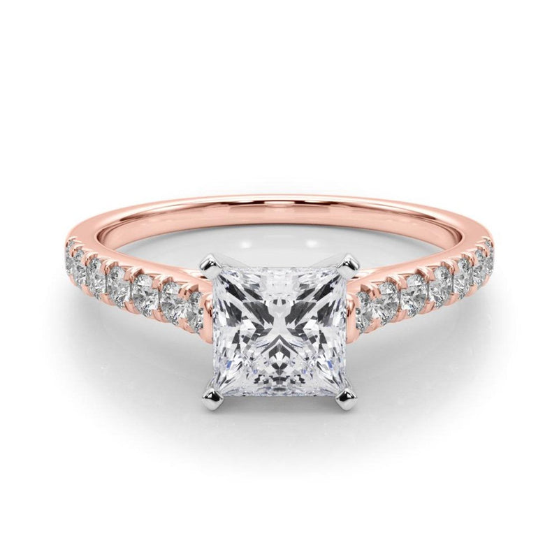 14K 1.33ct Lab Grown Diamond Princess Cut Cathedral Engagement Ring