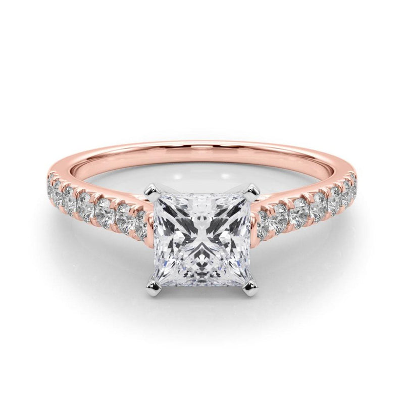 18K Solid Gold 1.33 CT Princess-Cut Natural Diamond Cathedral Engagement Ring - View 6