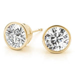 14K Natural Diamond Round Cut Bezel Stud Earrings